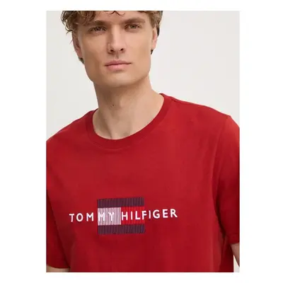 Bavlněné tričko Tommy Hilfiger červená barva, s aplikací, MW0MW36455 100235400