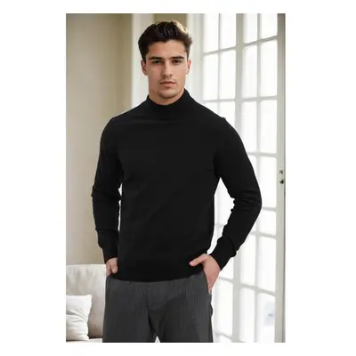 64721 Dewberry Half Turtleneck Woolen Mens Knit Sweater-BLACK 100211718