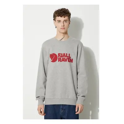 Bavlněná mikina Fjallraven Logo Sweater pánská, šedá barva, s aplikací 99287286