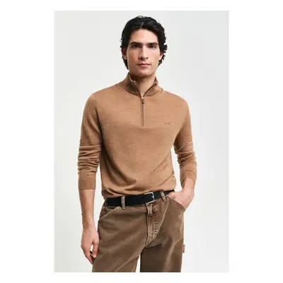 SVETR GANT EXTRAFINE MERINO WOOL HALF ZIP DK. SAND MELANGE 97832526