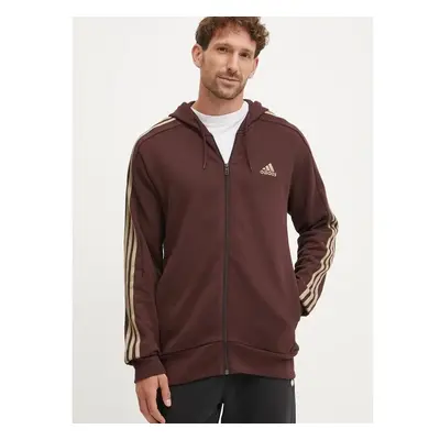 Bavlněná mikina adidas Essentials pánská, hnědá barva, s kapucí, s 99233127