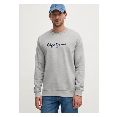 Bavlněná mikina Pepe Jeans NEW JOE CREW pánská, šedá barva, s aplikací 99953192