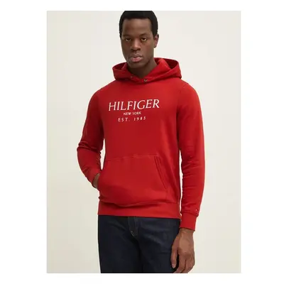 Mikina Tommy Hilfiger pánská, červená barva, s kapucí, s potiskem, 99867963