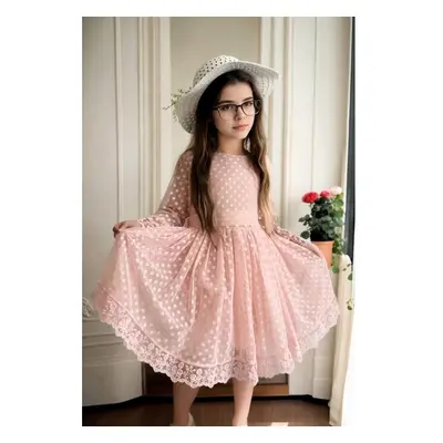 N8712 Dewberry Princess Model Girls Dress with Hat & Lace-PINK 99792132