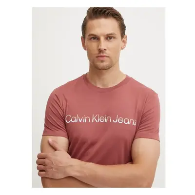 Bavlněné tričko Calvin Klein Jeans vínová barva, potiskem, 99657760