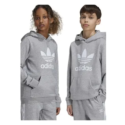 Dětská mikina adidas Originals TREFOIL HOODIE šedá barva, s kapucí, s 97782263