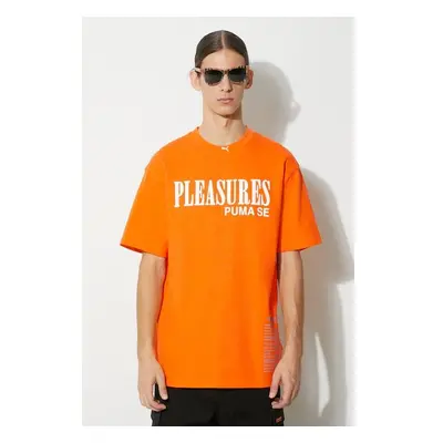 Bavlněné tričko Puma PUMA x PLEASURES Typo Tee oranžová barva, s 87204456