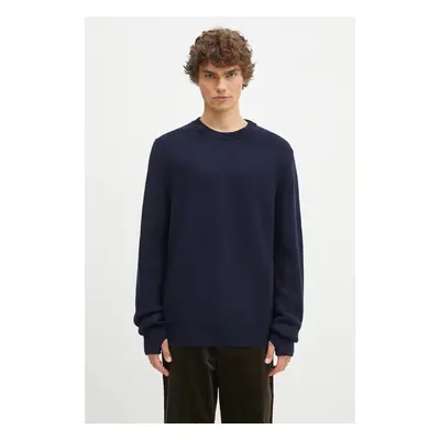 Vlněný svetr Norse Projects Henning Merino Crew pánský, tmavomodrá 99543311