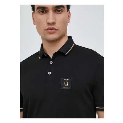 Bavlněné polo tričko Armani Exchange černá barva, s aplikací, 8NZFPQ 76494110