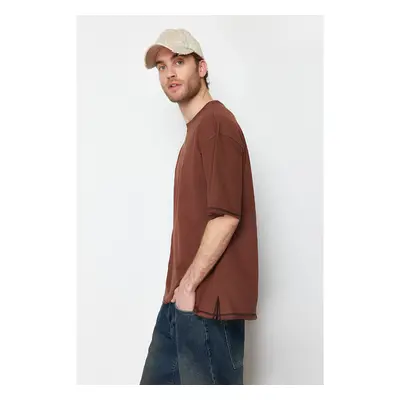 Trendyol Brown Oversize 100% Cotton T-Shirt with Stitching Detail 99790991