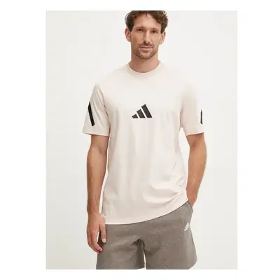 Bavlněné tričko adidas ZNE béžová barva, s potiskem, JF2459 99822210