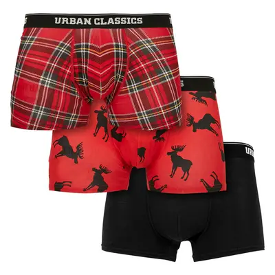 Urban Classics Boxerky 3-balení červené kostkované aop+losí aop+blk 89520735