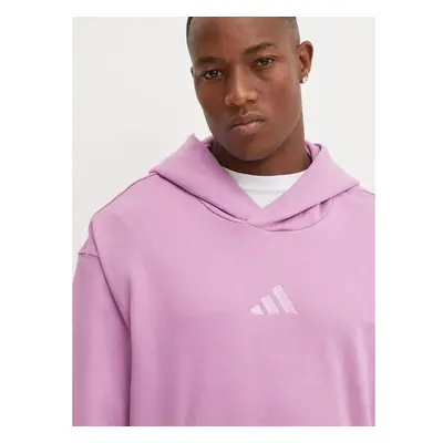 Bavlněná mikina adidas All SZN pánská, fialová barva, s kapucí, hladká 100235445