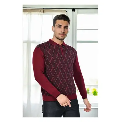 29477 Dewberry Zippered Polo Collar Mens Sweater-BORDEAUX 99326487