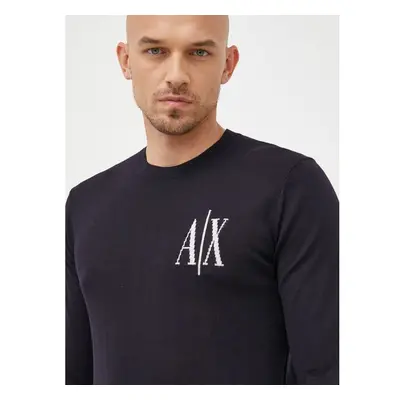 Vlněný svetr Armani Exchange pánský, tmavomodrá barva, lehký 100070825