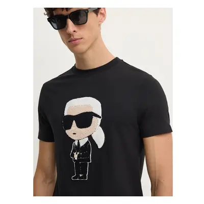 Bavlněné tričko Karl Lagerfeld černá barva, s aplikací, 544250.755075 100200958