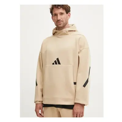 Mikina adidas ZNE pánská, béžová barva, s kapucí, s aplikací, JJ4894 99801045