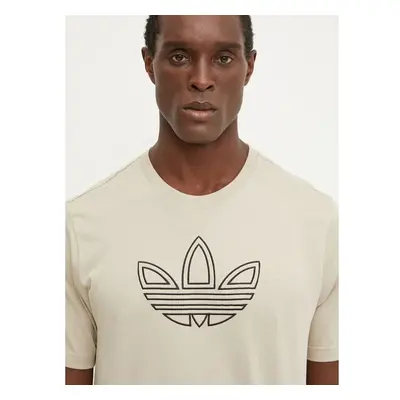 Bavlněné tričko adidas Originals Outline Tee béžová barva, s aplikací, 99233488