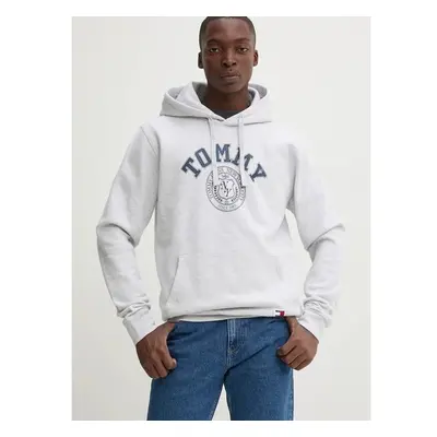 Mikina Tommy Jeans pánská, šedá barva, s kapucí, s potiskem, 99548479