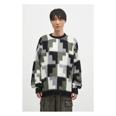 Svetr s příměsí mohéru Marcelo Burlon AOP Damier Cross Knit Crew šedá 100028204