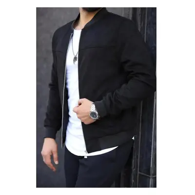 C9291 Dewberry Mens Suede College Jacket-BLACK 99803328