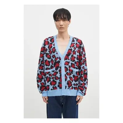 Svetr s příměsí vlny ICECREAM Leopard Print Knitted Cardigan červená 100028241