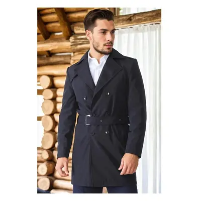 PLT8321 DEWBERRY MENS OVERCOAT-PLAIN NAVY BLUE 91091802