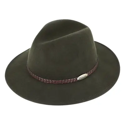 Zelený klobouk fedora plstěný s koženým pleteným páskem - Fiebig 99565834