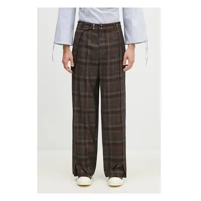 Vlněné kalhoty Andersson Bell Soe Check Wrap Trousers hnědá barva, 99543050