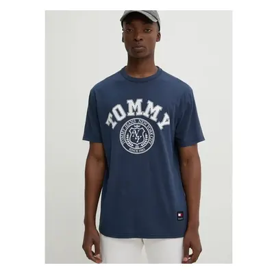 Bavlněné tričko Tommy Jeans tmavomodrá barva, s potiskem, DM0DM18542 99260950