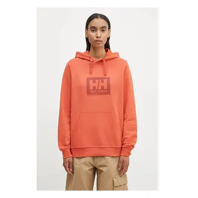 Bavlněná mikina Helly Hansen oranžová barva, s kapucí, s potiskem, 84019067