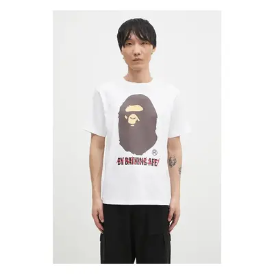 Bavlněné tričko A Bathing Ape KATAKANA BY BATHING APE TEE bílá barva, 100028232