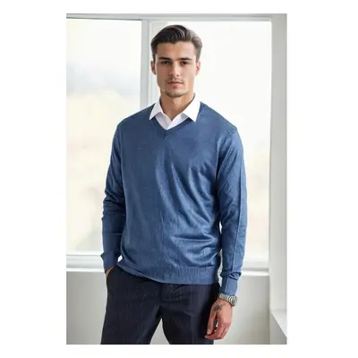 38804 Dewberry Mens V Neck Knit Sweater-INDIGO 100275427