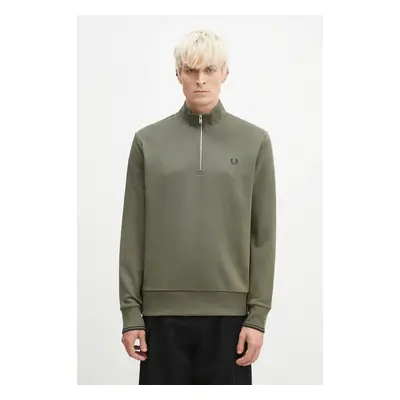 Bavlněná mikina Fred Perry Half Zip Sweatshirt pánská, zelená barva, s 99247589