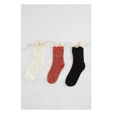 Trendyol Multi-Colored 3-Pack Jacquard Lace Detailed Knitted Socks 99405825