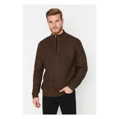 Trendyol Brown Slim Fit Slim Cut Half Turtleneck Zippered Knitwear 87125732