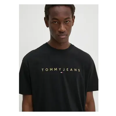 Bavlněné tričko Tommy Jeans černá barva, s aplikací, DM0DM19694 99802416