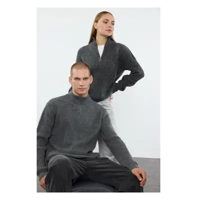 Trendyol Dark Gray Casual Regular Fit Couple/Double Half Turtleneck 91826687