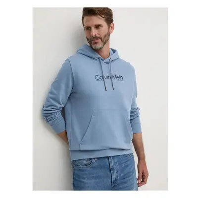 Bavlněná mikina Calvin Klein pánská, modrá barva, s kapucí, s potiskem 99657765