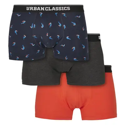 Urban Classics Pánské boxerky 3-Pack ptáci/šedé/oranžové 89518720