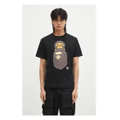 Bavlněné tričko A Bathing Ape MILO ON APE HEAD TEE černá barva, s 100028121