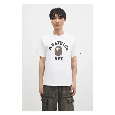 Bavlněné tričko A Bathing Ape COLLEGE TEE bílá barva, s potiskem, 100028116