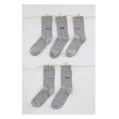 Trendyol Gray Unisex 5 Pack Car Embroidered Cotton Sock-Long Socks 99405871