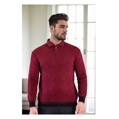 66492 Dewberry Zippered Polo Neck Knit Mens Sweater-BURGUNDY 99789043