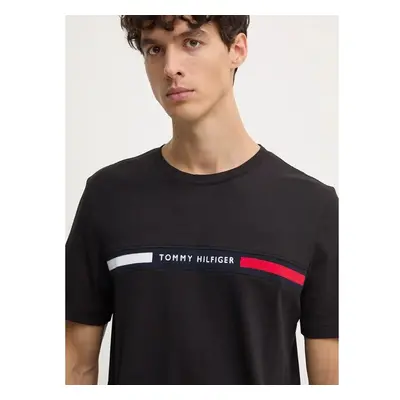 Bavlněné tričko Tommy Hilfiger černá barva, s aplikací, MW0MW36498 100235451