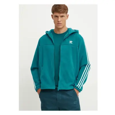 Fleecová mikina adidas Originals zelená barva, s kapucí, s aplikací, 100235433