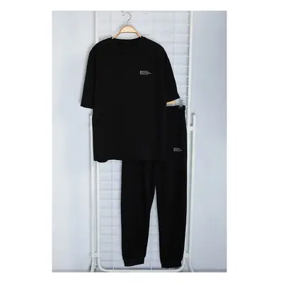 Trendyol Black Oversize/Wide Cut Printed T-Shirt Tracksuit Bottom-Top 99794241