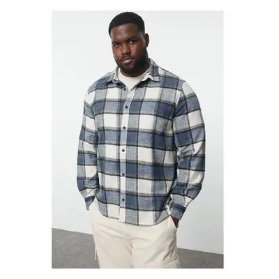 Trendyol Large Size Navy Blue Winter Checkered Lumberjack Shirt 96288506