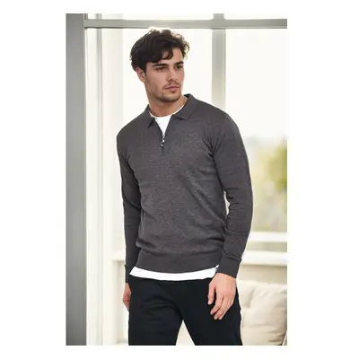 82155 Dewberry Polo Neck Half Zipper Slim Fit Mens Sweater-GREY 99789046