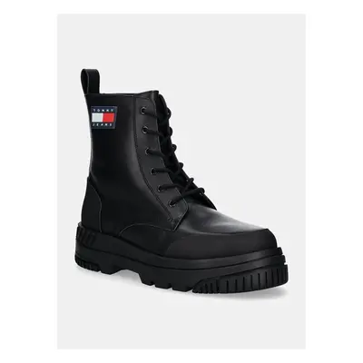 Kožené trapery Tommy Jeans TJM LACE UP LEATHER BOOT pánské, černá 99657944